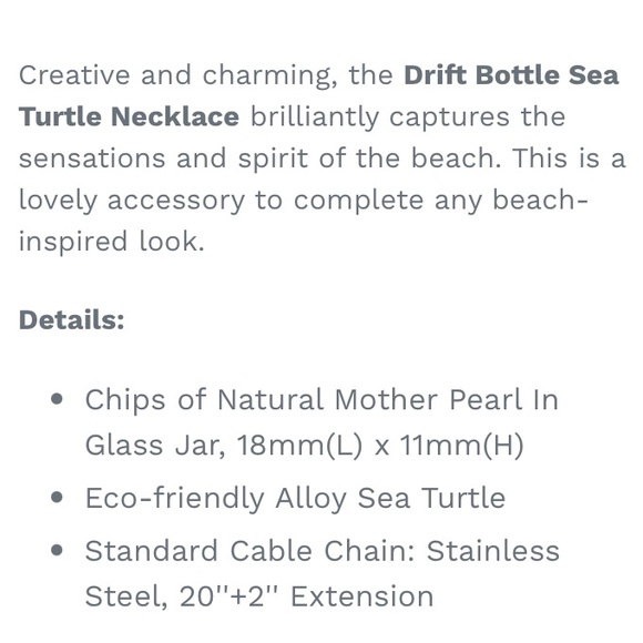 🎁 NWT! 🏝🐢 SILVER SEA TURTLE MOTHER OF PEARL IN WATER DRIFT BOTTLE NECKLACE - Picture 2 of 2
